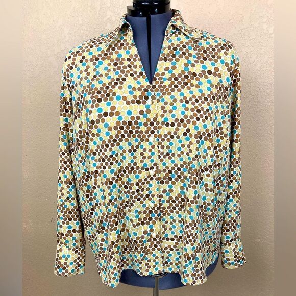Judith Hart Vintage Mod Retro blouse in 70s palette w/ oval buttons long cuffs🌷 - Picture 1 of 10